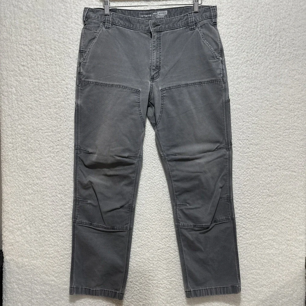 Carhartt Rugged Flex Men's 38 Gray Double Knee Relaxed Fit Carpenter Faded Pants